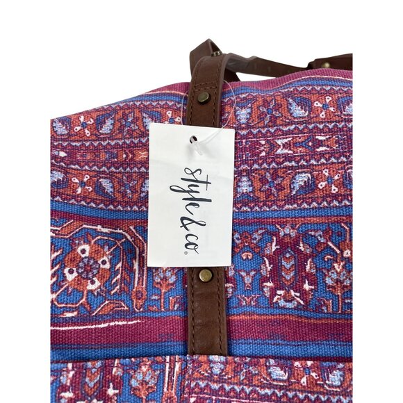 Style & Co Bohemian Vintage-Style Weekend Travel Bag With Colorful Pattern & Lea - Picture 6 of 16